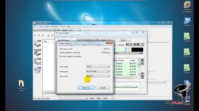 Декодирование FLAC в WAV и запись аудио CD
