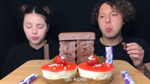 ASMR Leftover Dessert Race! Chocolate Bars, Cheesecake Eating Sounds Mukbang 먹방 Tati ASMR