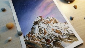 Заснеженные ГОРЫ АКВАРЕЛЬЮ / Snow capped mountains WATERCOLOR / 수채화로 덮인 산.