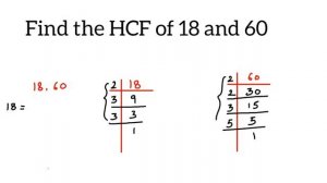 Find the HCF of 18 and 60.How to find HCF by prime factorisation method.How to find HCF by division