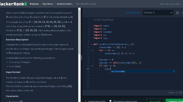 46 - Non-Divisible Subset | Implementation | Hackerrank Solution | Python