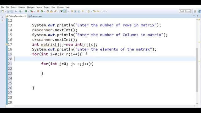 How to read a  matrix from console in java?