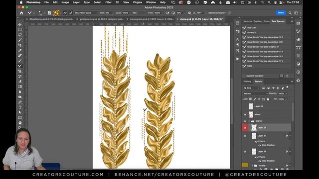 Illustrating a Wheat Motif Monogram in Photoshop with Metallic Gold Mixer Brushes смотреть онлайн