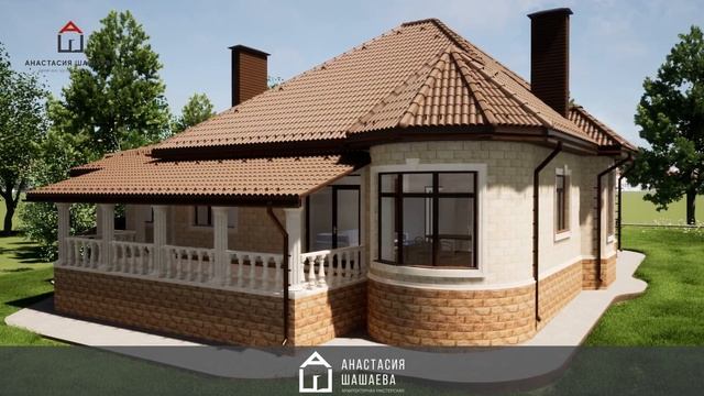 ОДНОЭТАЖНЫЙ ДОМ из дагестанского камня с террасой, гаражом и тремя спальнями / Проект дома К-219