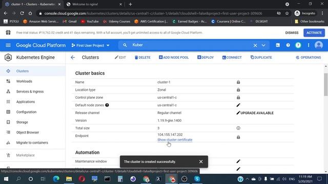 GCP Kubernetes Cluster Launch
