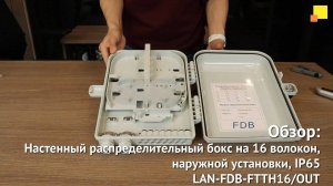 Настенный распределительный бокс на 16 волокон, наружной установки, IP65