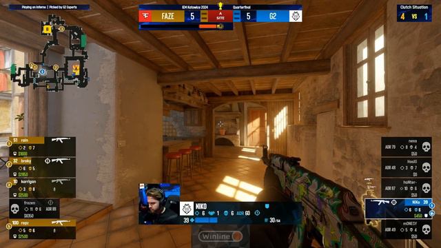 1/4 ФИНАЛА! Полный Матч - G2 vs FAZE - 1 карта INFERNO | IEM Katowice 2024