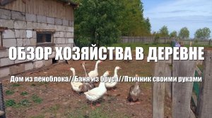 Обзор хозяйства в деревне. Дом из пеноблока. Баня из бруса. Птичник своими руками