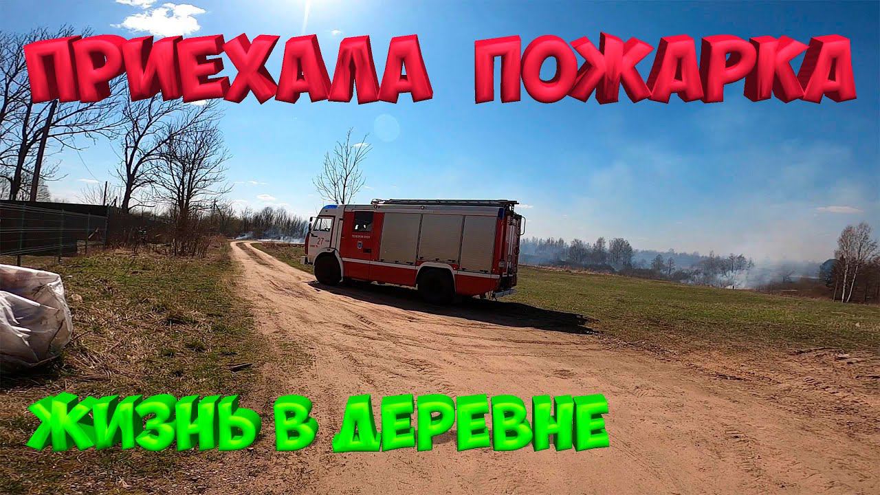 Приехала пожарная машина. Посадил деревья. [Жизнь в деревне]