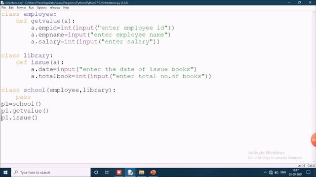 inheritance in python /types of inheritance/determine inheritance by its programs