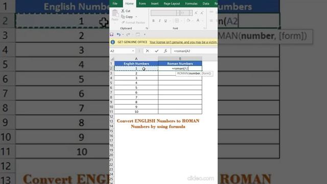 How to convert English numbers to Roman Numbers in Excel