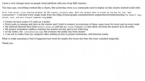 DevOps & SysAdmins: Google cloud platform: k8s master cannot ssh to nodes