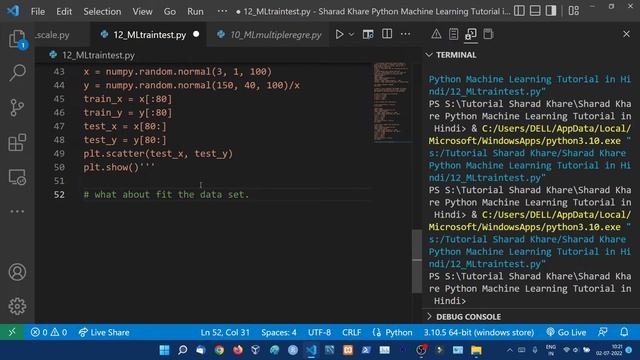 Machine Learning - Training and Testing the Data || Python Machine Learning Tutorial in Hindi 12