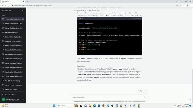 Python subprocess devenv why no output