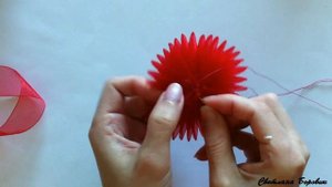 Брошь цветок канзаши Звезда из органзы своими руками МК. Brooch flower kanzashi Star from organza