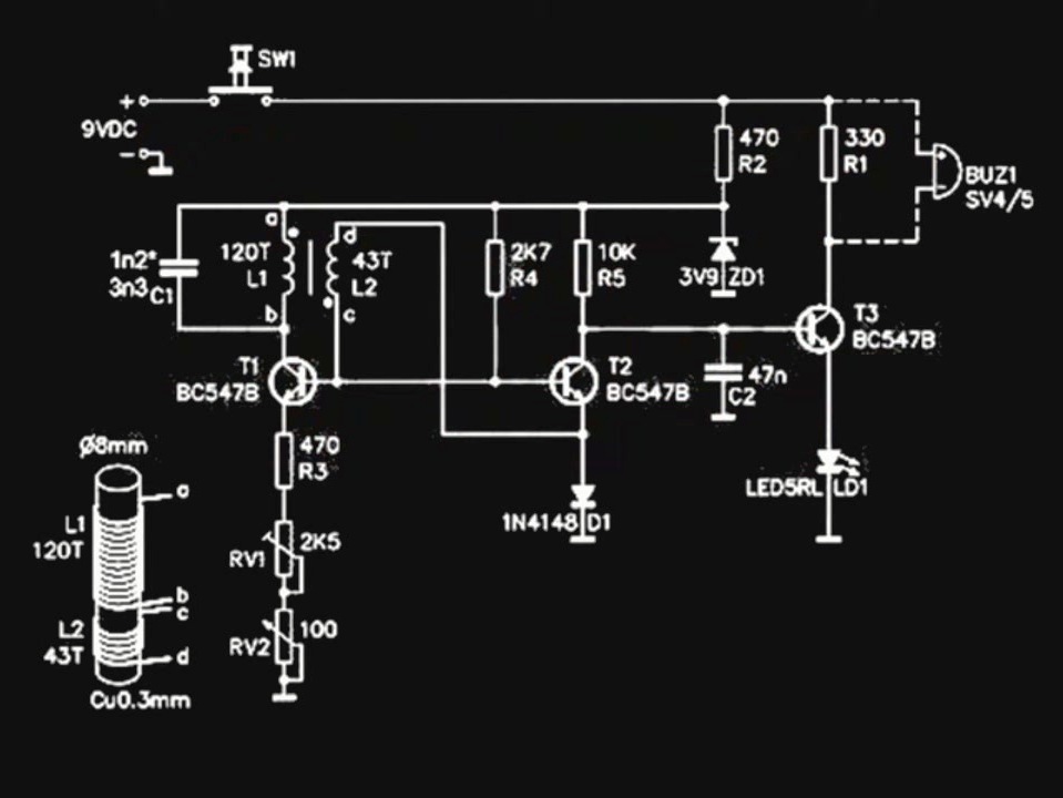 Pinpointer wellem, Схема металлоискателя.