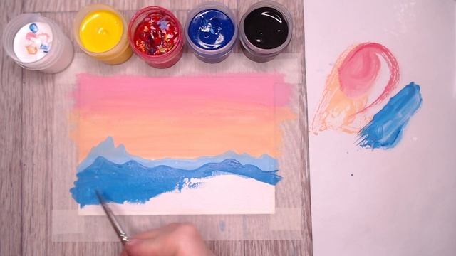 Как нарисовать горный пейзаж. Закат. смотреть онлайн