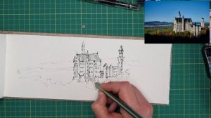 Inktober Day 14 - Sketching a Castle in Ink and Promarkers