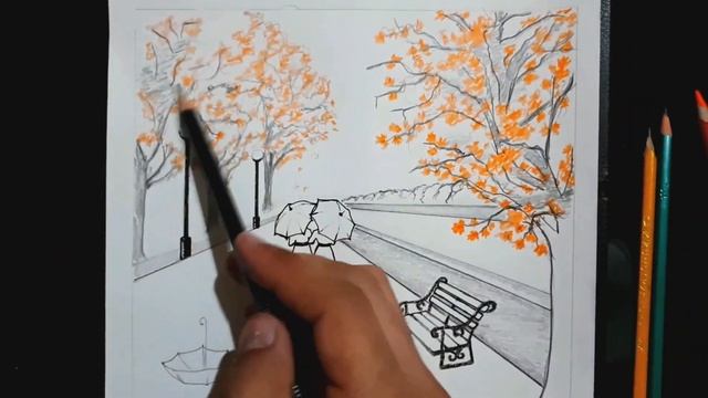 AUTUMN Scenery Drawing #5 / Kuz faslini chizish смотреть онлайн
