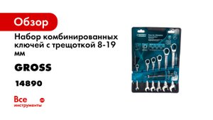 Набор ключей комбинированных с трещоткой- 8 - 19 мм- 7шт.- CrV- Gross- 14890.mp4