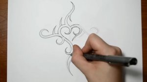 Drawing a Cross with Heart Combined - Tribal Tattoo Design Style