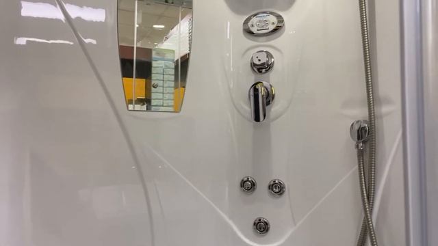 Душевая кабина Domani-Spa Elegance 90x90 прозрачное стекло / белые стенки с крышей с гидромассажем смотреть онлайн