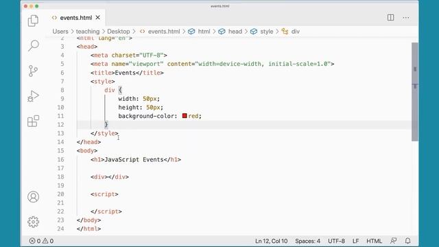13. Capturing events with JavaScript | JavaScript Tutorial Beginner to Advanced