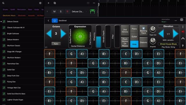 Using GeoShred to control & record instruments in Logic Pro on iPad-Same process for other MIDI FX