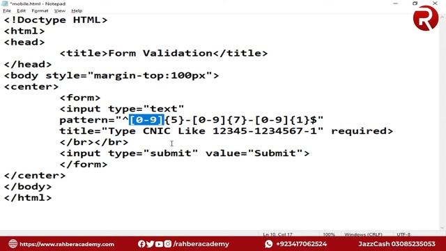 How To Validate CNIC Number Using HTML | CNIC Number Validation With HTML | Rahber Academy
