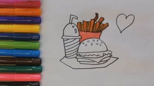 Как нарисовать ФАСТФУД | Рисуем фастфуд - гамбургер и картошку фри | How to draw fast food