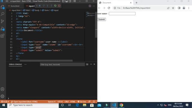 HTML input tag with type, name, value, title, placeholder, id Attributes Part1 | Hindi | #html43