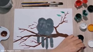 Сова ладошка. Урок рисования для детей. Техники рисования. How to draw an owl