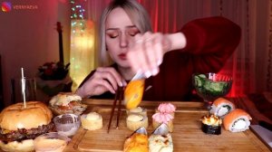 MUKBANG | Бургеры, роллы/суши, мидии, день рождения | Burgers, rolls/sushi, birthday  | не ASMR