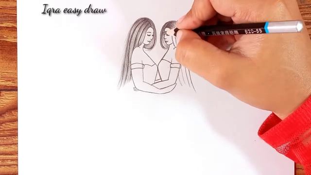 How to Draw Two Sisters with beautiful dress Easy | pencil sketch Tutorial | Sisters Drawing Easy смотреть онлайн