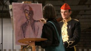 Ann Witheridge painting a portrait at the National Army Museum.