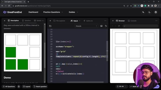 React JS Interview Questions ( Grid Lights - GreatFrontEnd ) - Frontend Coding Interview Experience