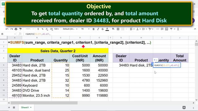 Google Sheets SUMIFS Function | Sum Numbers based on Conditions | Spreadsheet Tutorial смотреть онлайн