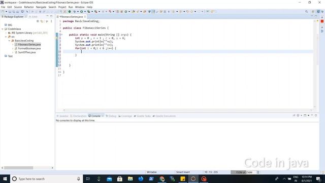 Fibonacci series | write a program in java to print fibonacci series. | Code in Java смотреть онлайн