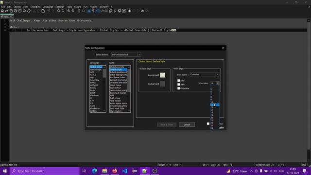 How to change Font size in Notepad++ | Increase font size in notepad plus plus