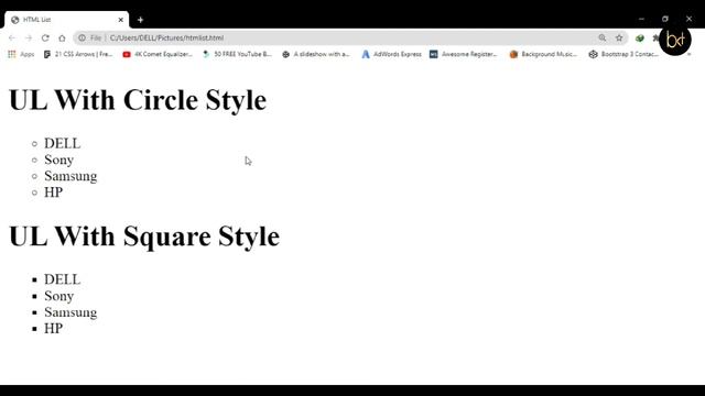 HTML - Unordered List And Ordered List Different Style Types | HTML List Part-2 By #BKTutorial