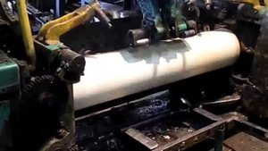 Лущение березового шпона. Peeling of birch veneer. Eng sub