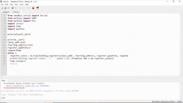 Read holding registers from RS485 Modbus RTU by Raspberry Pi Pico Micro Python