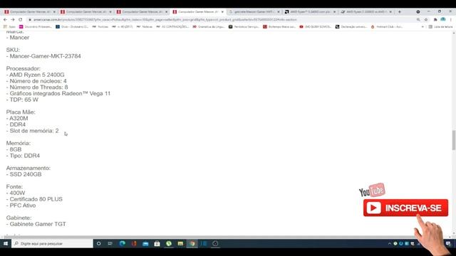Computador Gamer Mancer, AMD Ryzen 5 2400G, A320M, 8GB DDR4, SSD 240GB, 400W смотреть онлайн
