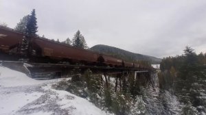 BNSF Empty Eastbound Unit Grainer @ Java West Siding crossing the Tressel into Glacier National Par