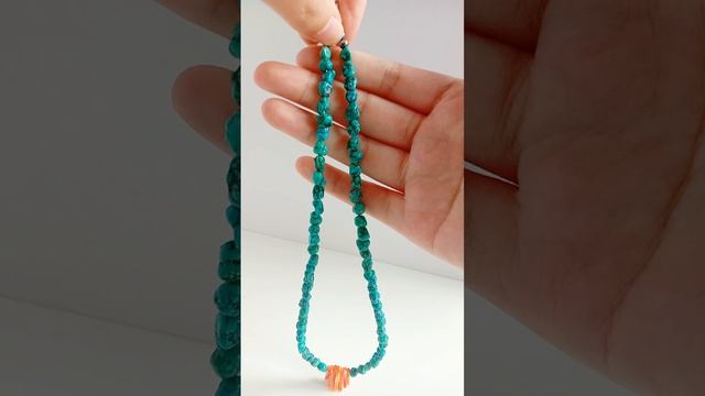 Natural turquoise with Orange spiny oyster and free-shape pendant simple necklace 20231017-02-08