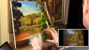 Пишем маслом для начинающих. Лесное Озеро. 56 минут. Олег Буйко.