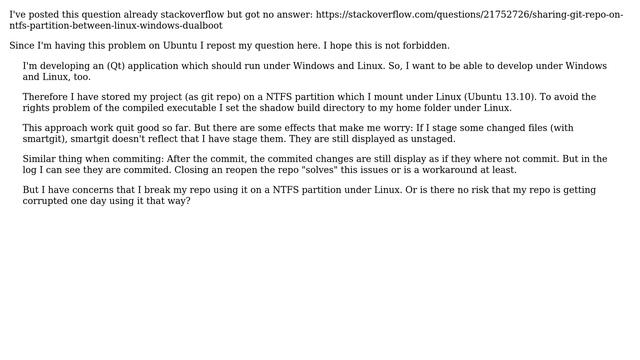 Ubuntu: Sharing git repo on NTFS partition between Linux/Windows dualboot смотреть онлайн