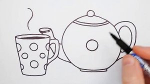 How to Draw a Cup and Teapot Easy - Как нарисовать заварочный чайник и чашку с чаем ребенку