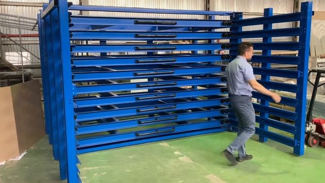 Стеллаж для хранения листового материала с выкатными платформами смотреть онлайн