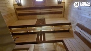 Дизайн парной в бане-бочке (Подсветка пологов, вставки из обожженной осины, абажуры, подспинники)